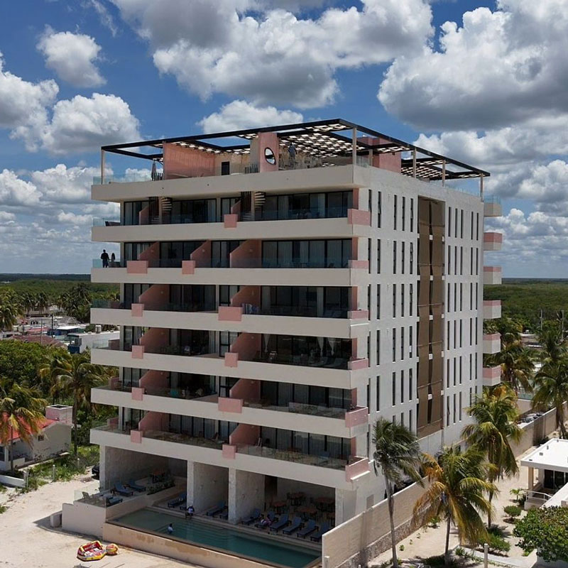 Fachada Rosa Palmar, Sisal, Yucatán.